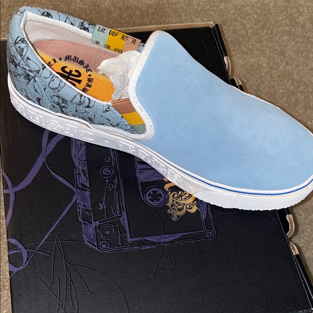 L.A.M.B. Blue and White Slip-On Sneakers